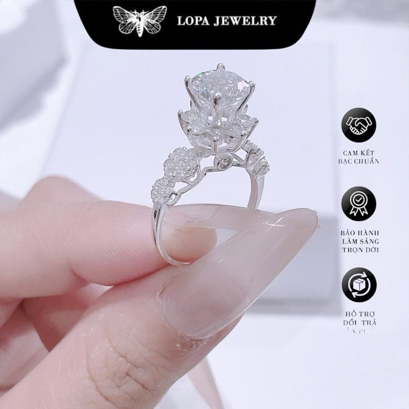  Nhẫn nữ bạc LoPa dáng đài hoa cao cổ đính đá to sang chảnh lấp lánh Jewelry LoPa sk495 