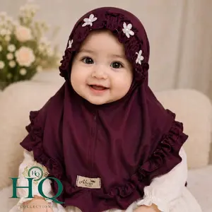 By Alvin - Jilbab anak bayi Perempuan HQ Collection bando bunga tengah usia 0 , 6 bulan - 2/3 tahun, Nyaman, Kerudung, Anak, Muslim, Instan - Bahan Jersey super, Ukuran All Size - Syari
