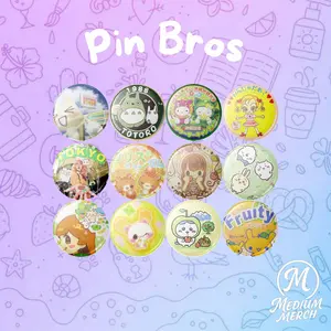Medium | Pin Bros Bulat 44mm Motif Heisei Retro Keren Lucu Cute Aesthetic Unik Colorful Bag Pins Clips | Aksesoris Tas & Pakaian