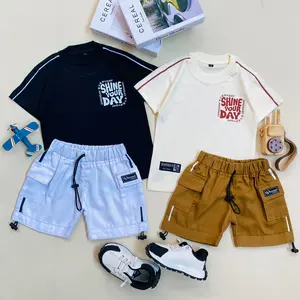 ESTISHOP X DINODAY Setelan Anak Laki Laki Perempuan Baju Kaos Distro Shine Your Day Celana Cargo Premium