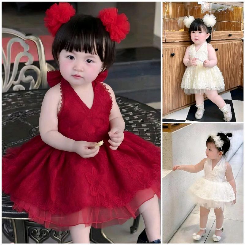  Váy Yếm Ren Trắng Xếp Tầng Kèm Quần Chip 4-14 Kg,Váy Cho Bé Gái Đầy Tháng Sinh Nhật 