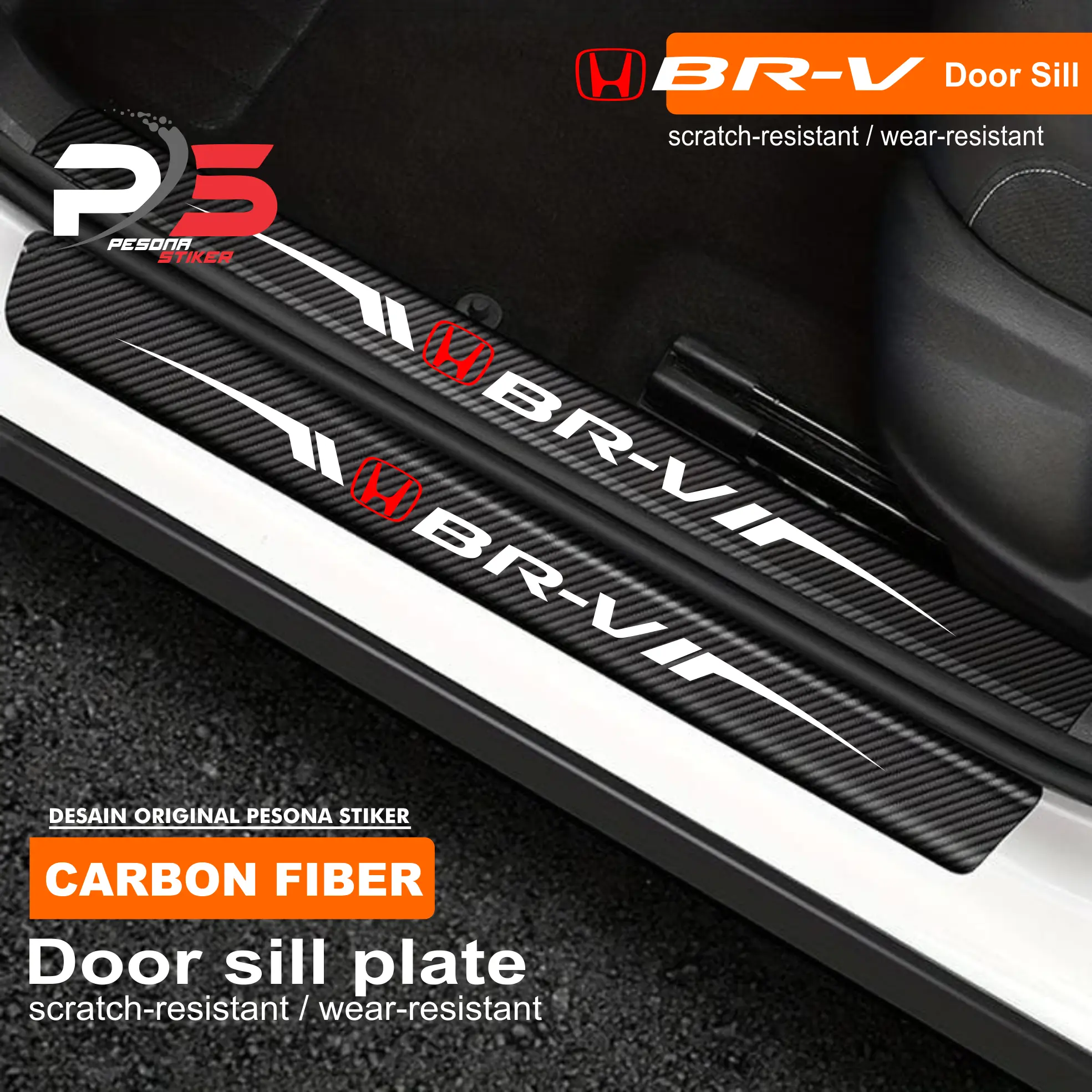 9pcs stiker carbon mobil honda brv stiker karbon 3D pelindung pintu mobil dari pijakan kaki