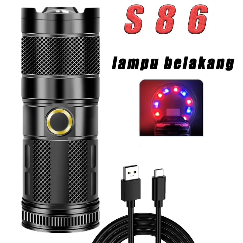 Senter penerangan portabel LED super terang 100 watt murah asli, gratis pengisi daya USB, lampu luar ruangan, senter isi ulang multifungsi Baterai senter Senter Led lampu  sorot senter  transparan 8