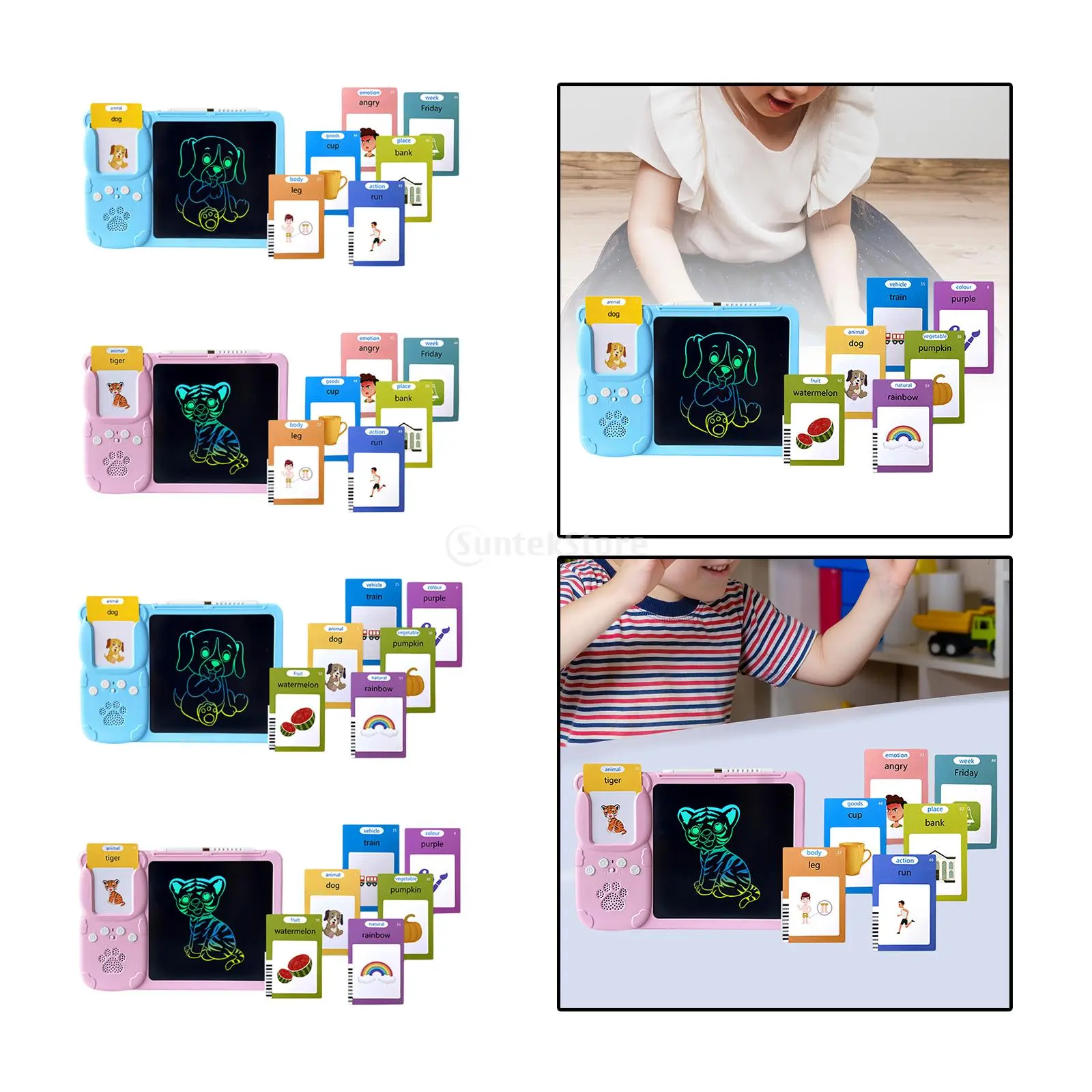 2 in 1 Talking English Flash Cards Writing Tablet Early Educational Device Learning Toys for Age 2-6 Child Kids Toddlers Girls Boys