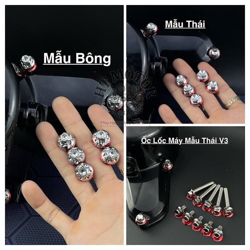  ỐC LỐC MÁY ỐC NẮP NỒI XE SỐ  TAY GA SALAYA INOX 304 KÈM FULL LÔNG ĐỀN ĐỎ Phụ Tùng 
