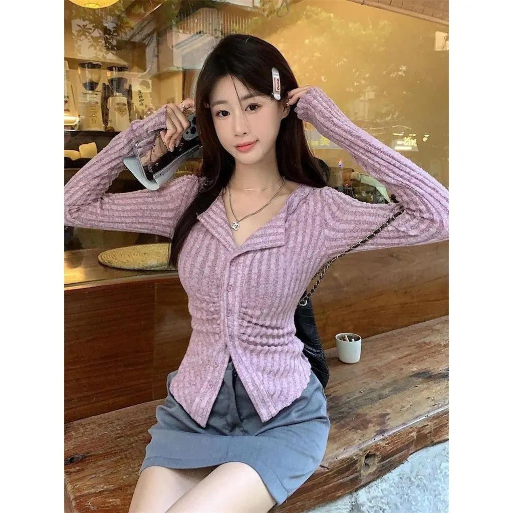 [ JOYFIT ] - ATASAN WANITA KOREA STYLE SERUT LONG SLEEVE KEMEJA BASIC STRETCH RAJUT