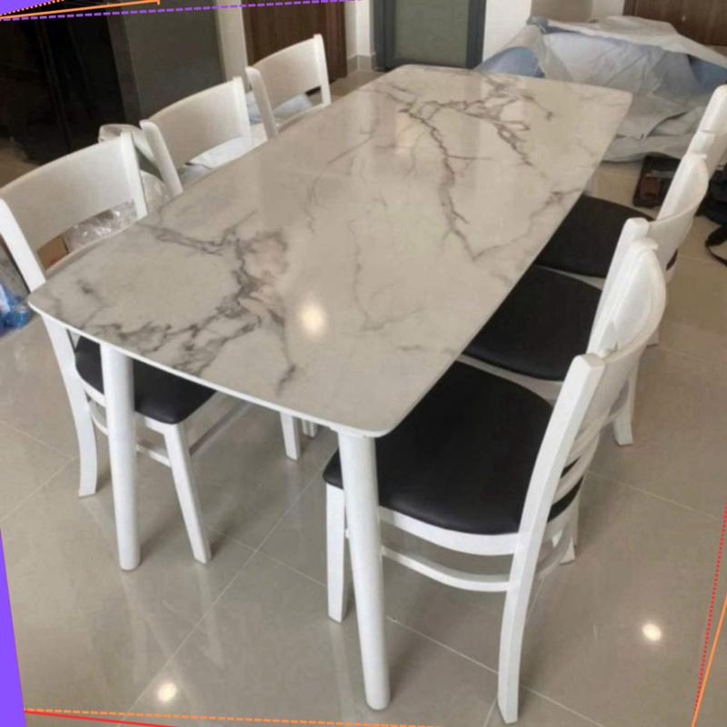 Product Introduction of Bàn Ăn Cơm Giả Đá 6 Ghế - Bộ Bàn Ăn Gia Đình 6 ghế cabin trắng - TH Ngọc Mai - BH 12 tháng 100