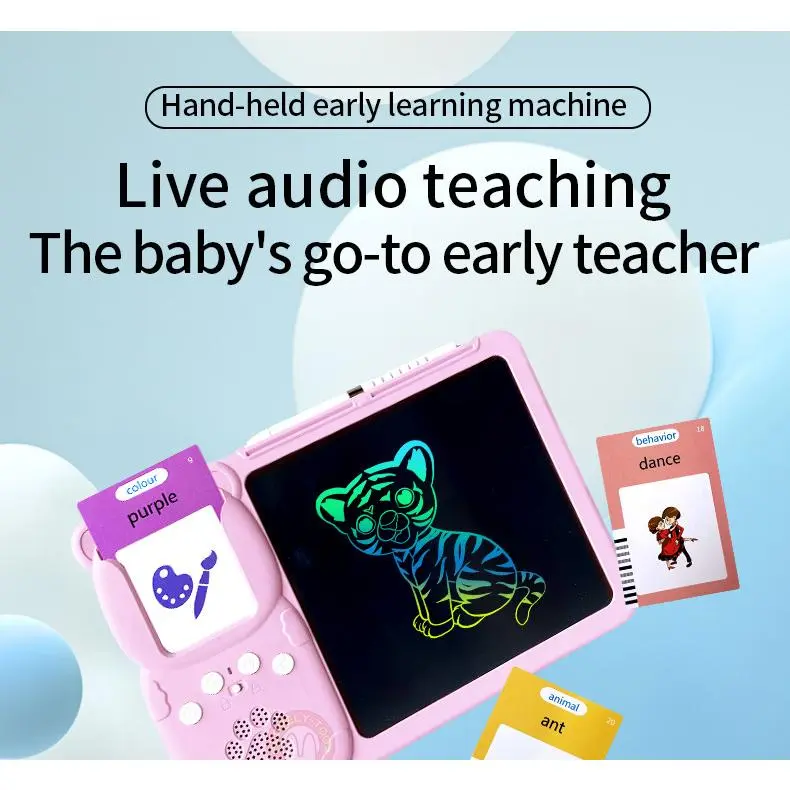 Audible Flashcards English Learning Machine Talking Flash Cards Reader ABC Reading Audio Games Kids Education LCD Drawing Toys