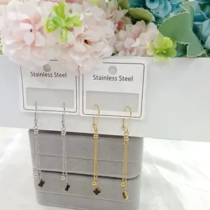 Anting gantung jurai bahan titanium size bunga clvr dan boba 24k anti karat dan anti luntur Earrings