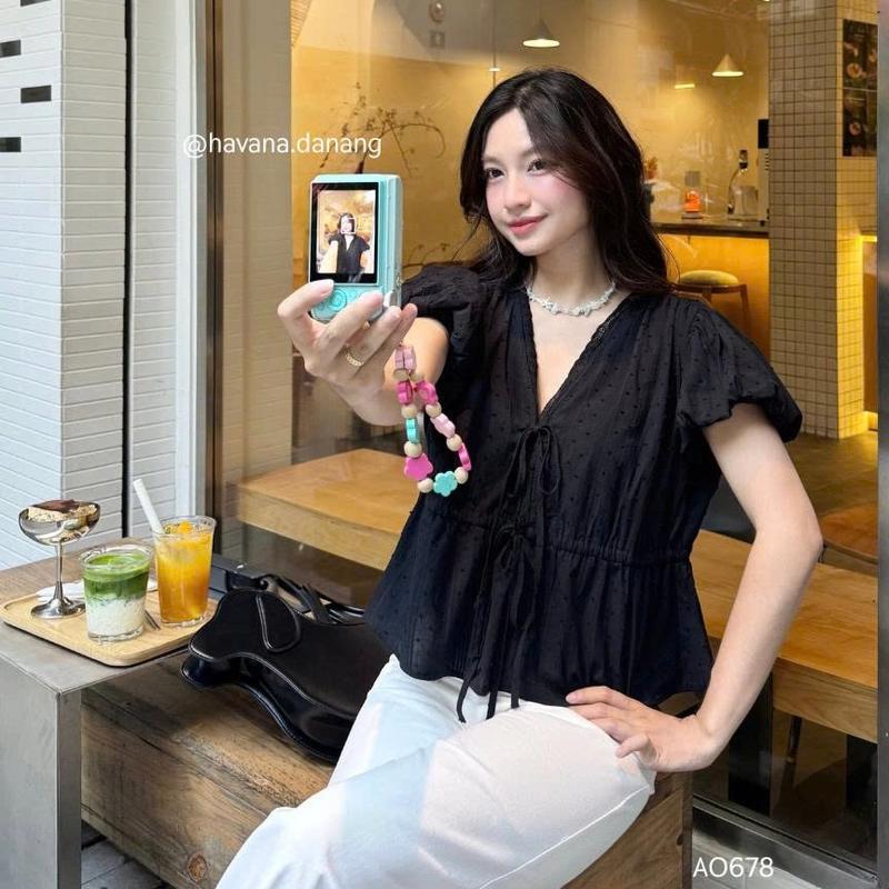   HAVANA  FORM TO - Áo babydoll Amira  Cổ viền ren tay bồng AO678 