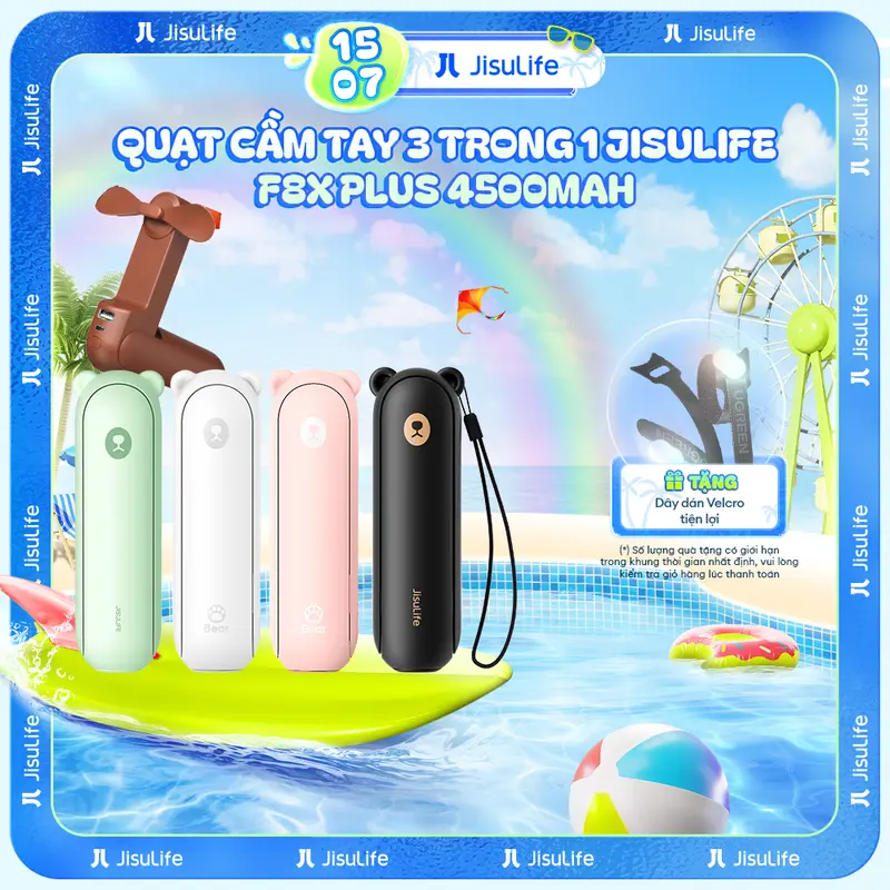 Quạt Cầm Tay 3 Trong 1 JISULIFE F8X Plus 4500mAh Tích Hợp Sạc Dự Phòng, Đèn Pin Siêu Sáng Chính Hãng - Bảo Hành 12 Tháng 0