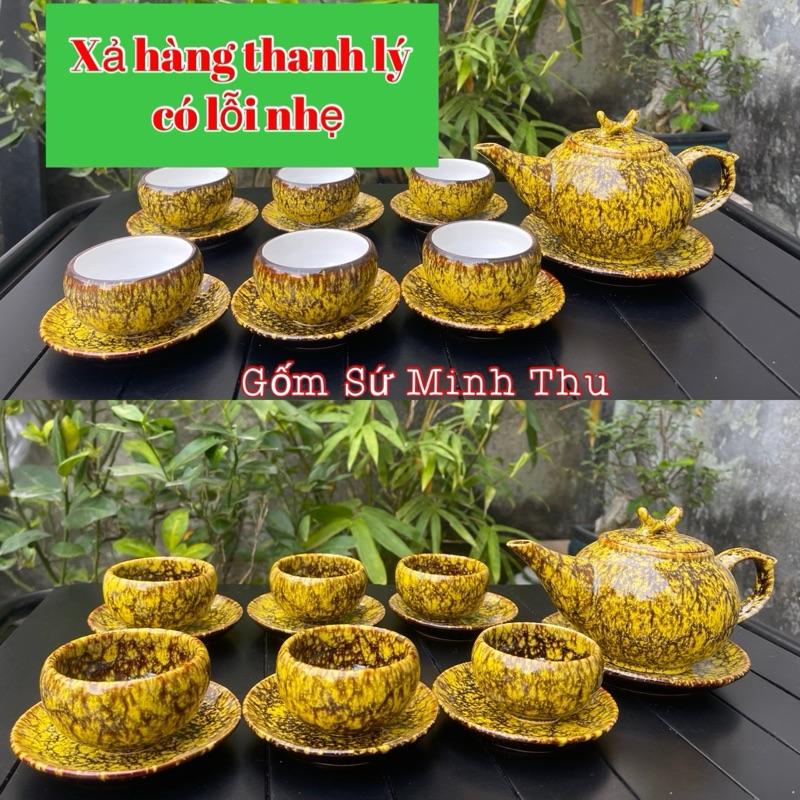 LOẠI 2 - LỖI NHẸ Bộ Ấm Chén Men Hoả Biến - Gốm Sứ Bát Tràng - Men Kim Vân Huyền Thạch - Dáng Ấm thượng tân kiều - Dung Tích Ấm 400ml