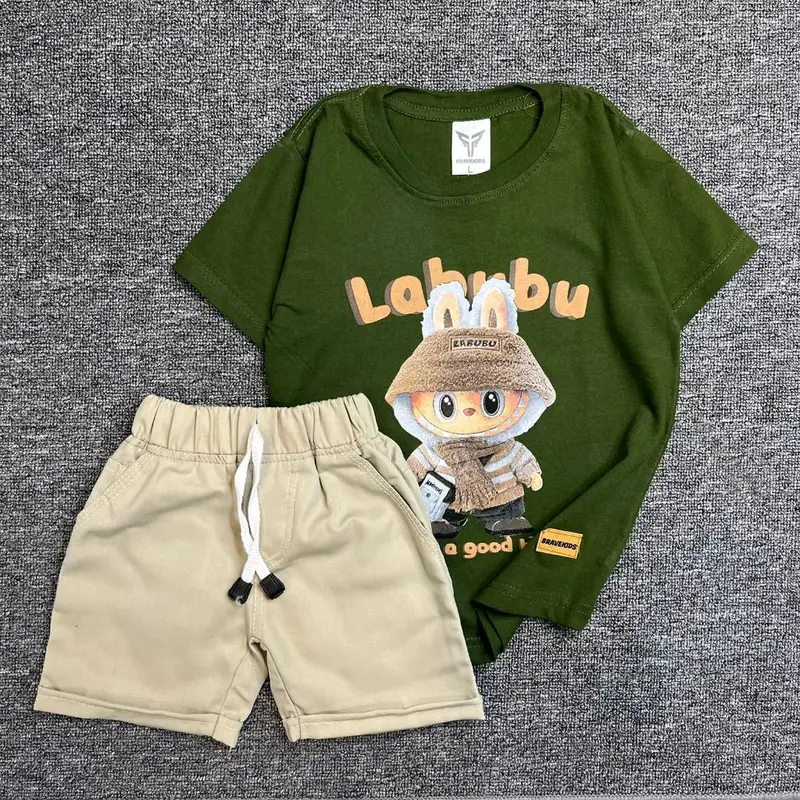 setelan kaos anak laki - laki bahan katun combed size S-M-L untuk usia 1-6 tahun 2