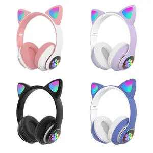 Fetch Headphone Bluetooth STN28 Gaming Wireless Earphone Kucing Murah Headset Anak Perempuan Bass Handphone Led Microphone Telepon