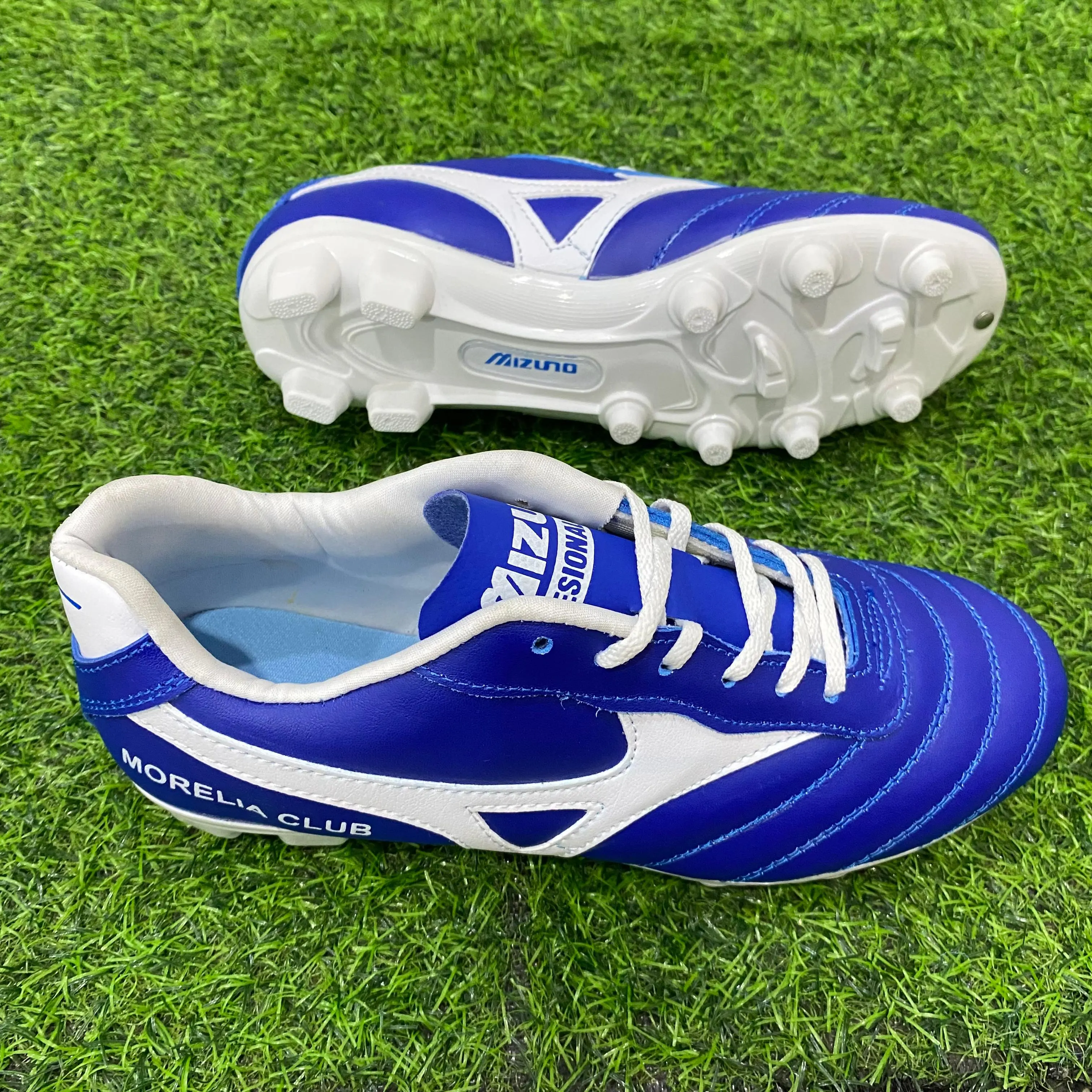 Sepatu MZN Sepatu Bola Kulit Sepatu Bola Dewasa Biru List Putih Size 39-43