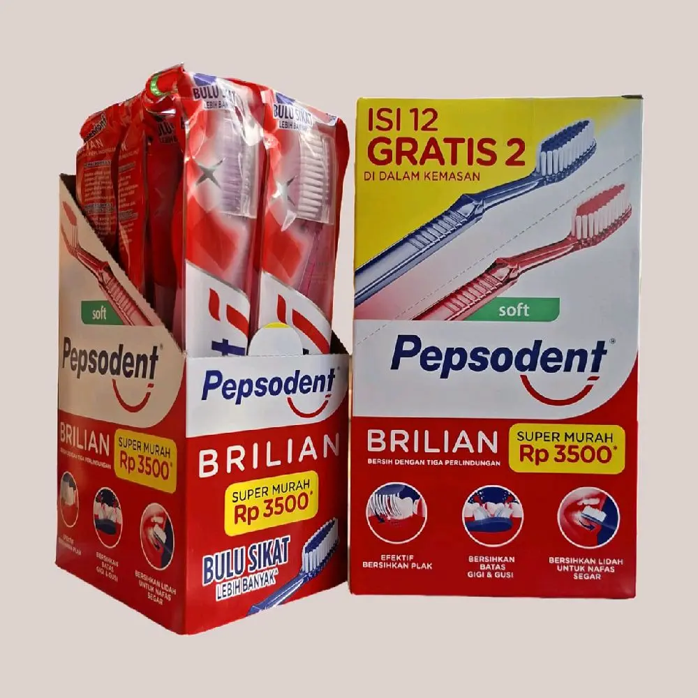 Isi 1Pack / 12 +2 Pcs SIKAT GIGI Pepsodent Brillian Sikat Gigi Lembut