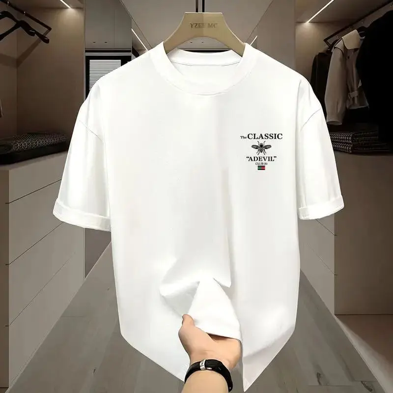 Classic Adevil White T-Shirt Crew Neck Unisex Pria&Wanita