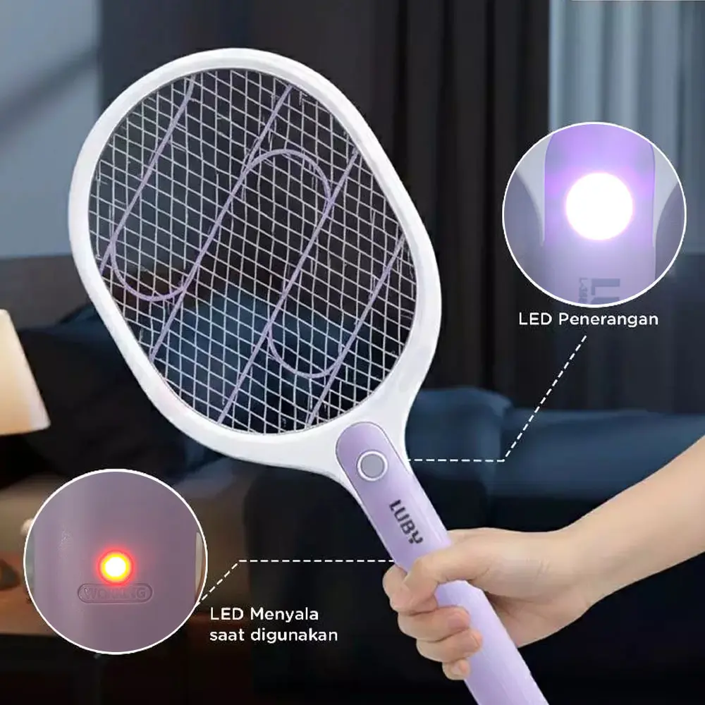 KS Raket nyamuk LUBY 3826A / 3825A rechargeable tahan 20 jam + lampu indikator LED random