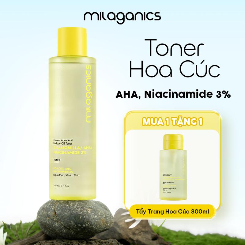 [MUA 1 TẶNG 1] Toner Hoa Cúc MILAGANICS Nước Hoa Hồng Hoa Cúc AHA 5% Dưỡng Ẩm Cấp Ẩm Da Trắng Da Kiểm Soát Dầu Mụn - Toner Da Dầu Mụn Toner Giảm Mụn Sáng Da Đều Màu Skincare Làm Đẹp Da Chăm Sóc Da Khô Da Thường Dưỡng Da Mặt MILAGANICS