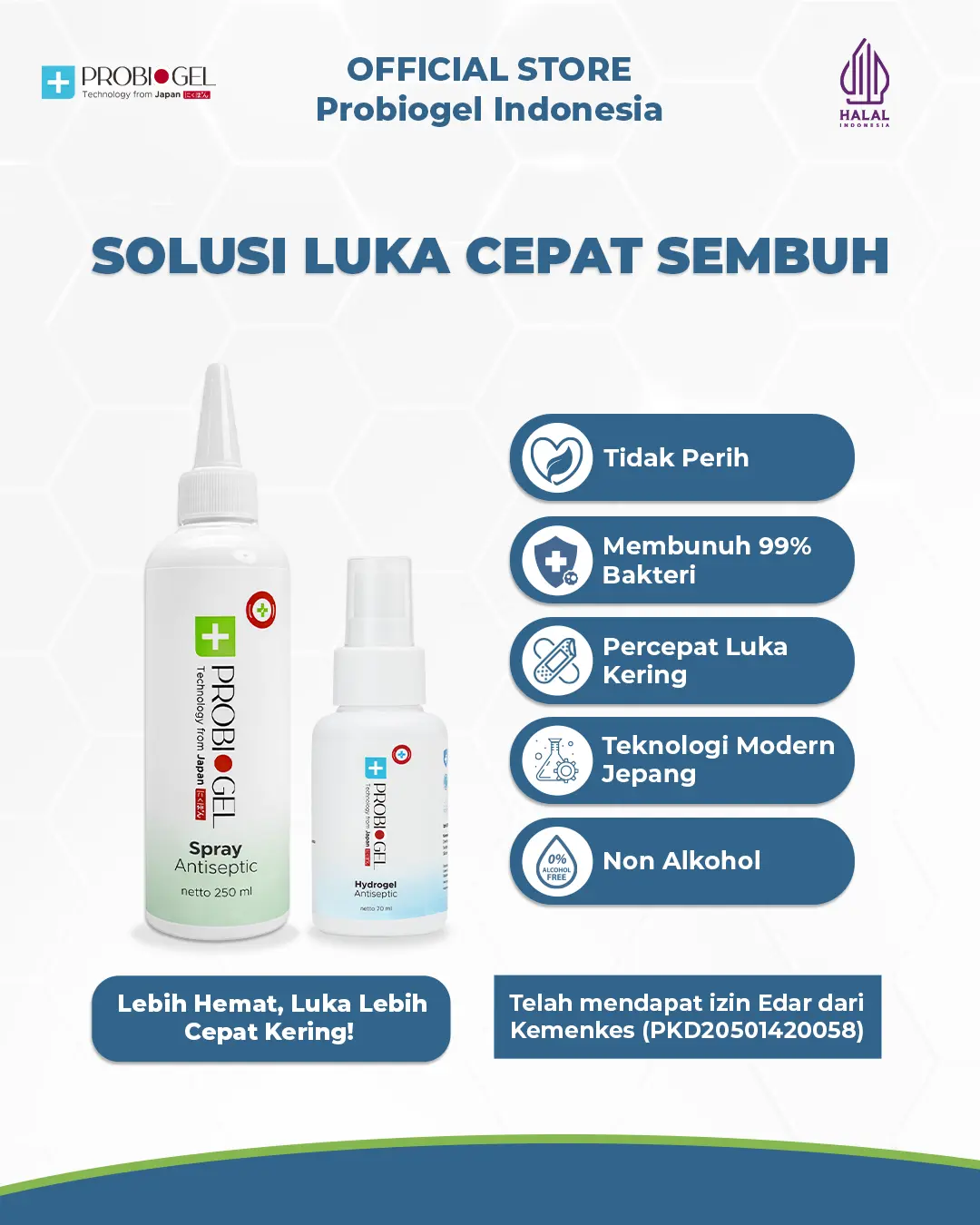 PROBIOGEL BUNDLING PAKET LENGKAP Spray Antiseptik 250ml & Hydrogel 70ml untuk Luka Diabetes Kronis Pasca Operasi HOCl Teknologi Jepang Tidak Perih Izin Kemenkes