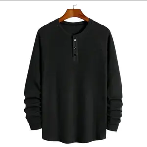 Kaos Pria Waffle Kancing Lengan Panjang/Atasan Pria Lengan Panjang