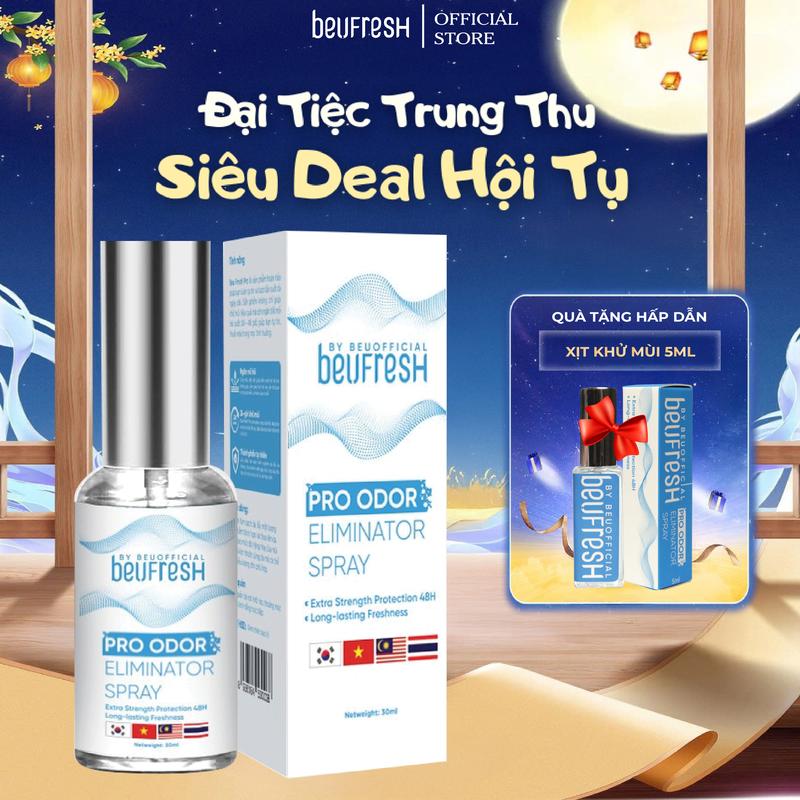 COMBO QUÀ TẶNG - Xịt Khử Mùi Toàn Thân Beufresh Pro Hỗ trợ  Khử Mùi Hôi, Dung Tích 30ml - Tặng Ngay Xịt Khử Mùi Nách, Chân BEUFRESH 5ml - XNQ605 cho nam không ố vàng