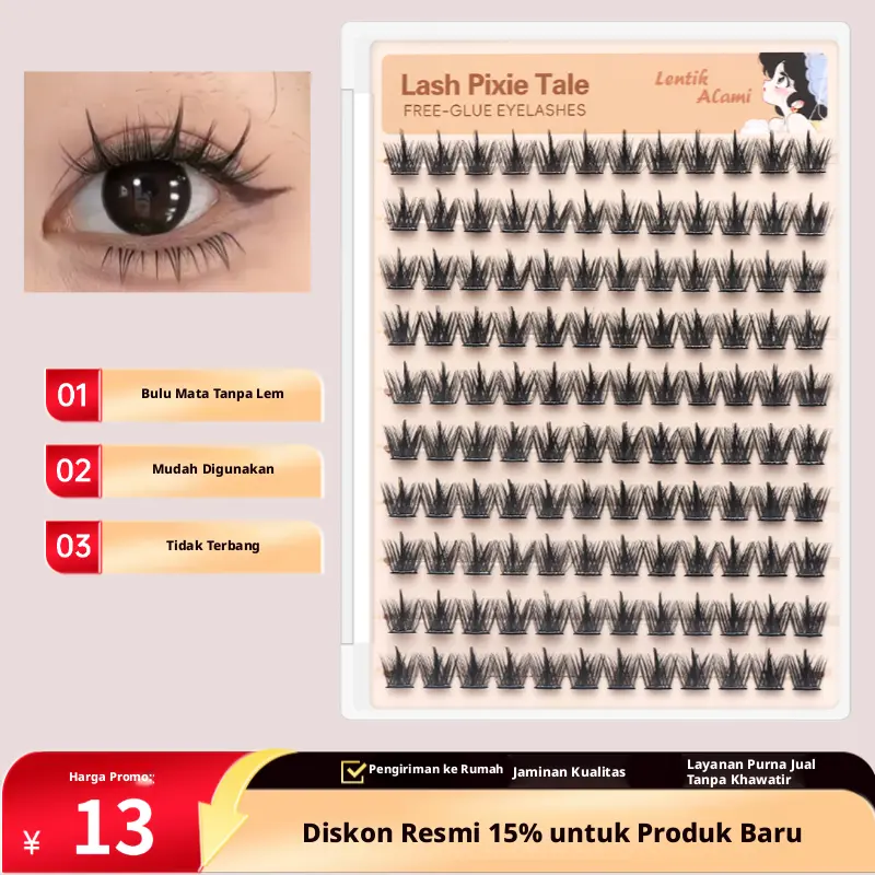 Bulu mata palsu tanpa lem, tahan air & tidak mudah lepas, bisa pakai ulang, gratis pinset