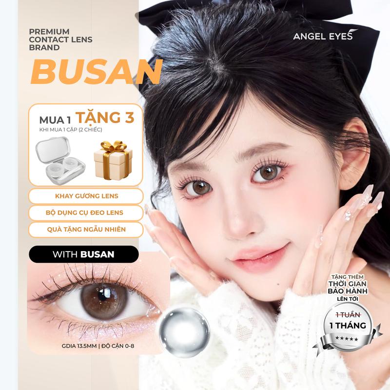 Lens xám có độ cận Angel Eyes BUSAN hiệu ứng loang màu mắt ướt kính áp tròng xám hiệu ứng trâng khuyết đối xứng filter đang thịnh hành trên tốp tốp | GDia 13.6mm