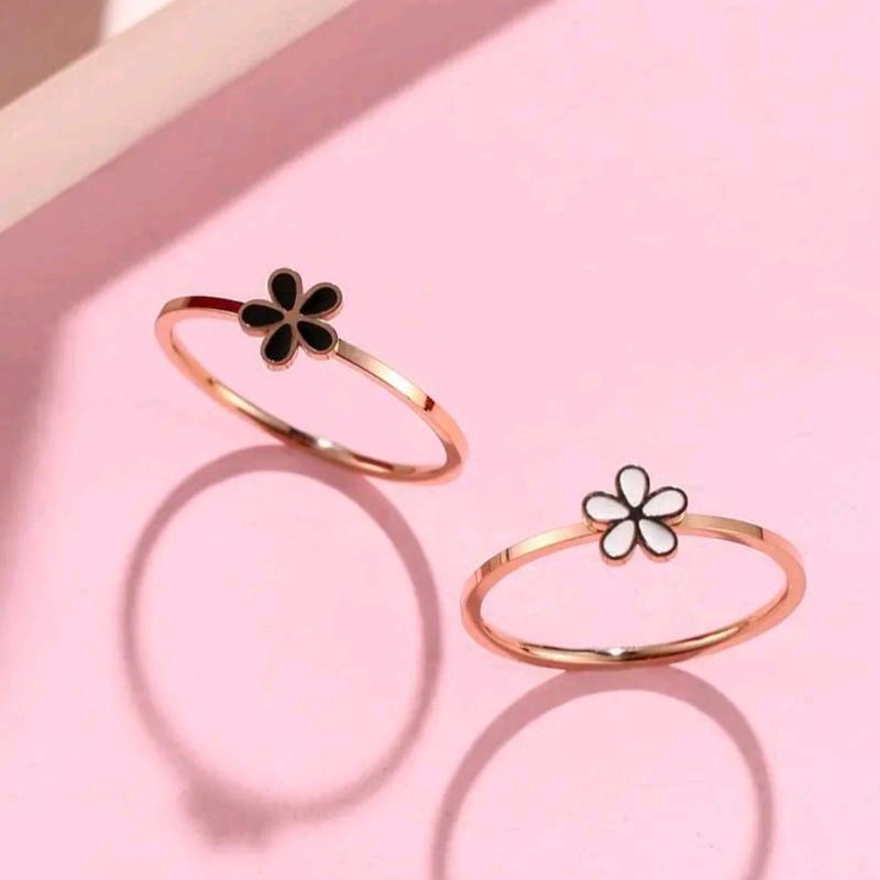 cincin bunga aster kecil warna hitam dan putih cincin manis wanita aksesoris busana rings 3