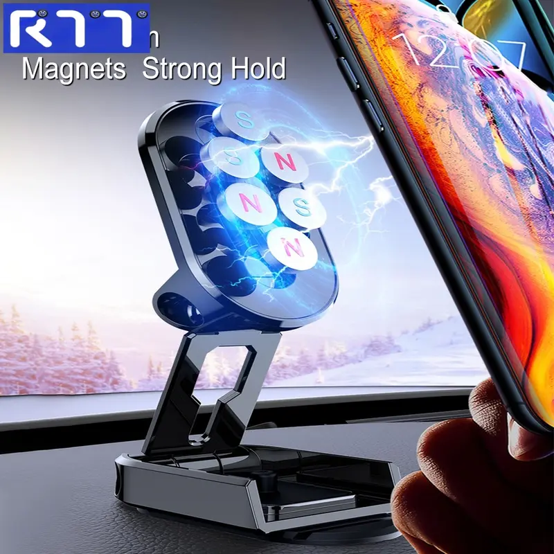 Giá Đỡ Điện Thoại Di Động Từ Tính RTT Cho Xe Hơi, Có Thể Gập Lại Và Xoay 360 °, Giá Đỡ Điện Thoại Di Động Từ Tính Mạnh, Đế Điện Thoại Di Động, Phụ Kiện Xe Hơi 4