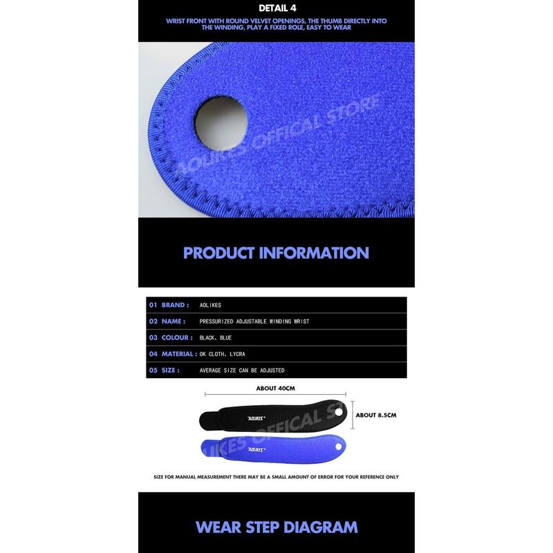 AOLIKES 1PCS Gym Wrist Bands Sports Wrist Support Straps hand Wrap Ori - Hitam Biru Wristband 2