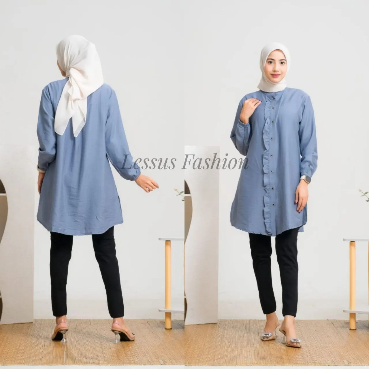 shakira Tunik polos pololinen rempel depan || kemeja wanita polos tunik pololinen