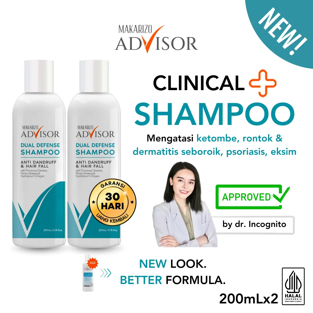 PAKET ISI 2 - Makarizo Advisor Dual Defense Shampoo 200mL - Clinical Shampoo / Atasi Rambut Rontok dan Ketombe / Non SLS