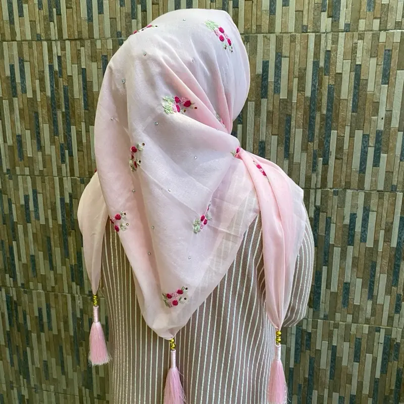 Jilbab Paris Sulam Permata Tassel Premium