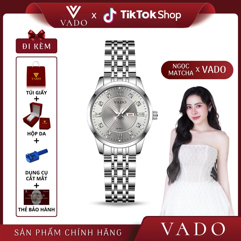 [VADO25] Đồng hồ nữ mặt tròn sang chảnh, dây kim loại, mặt đính đá, phong cách sang trọng - DHJ770 VADO