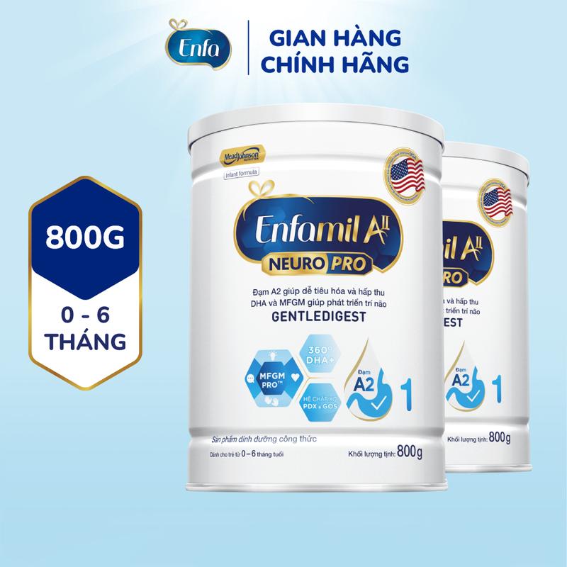 Bộ 2 lon sữa bột Enfamil A2 Neuropro 1 giúp dễ tiêu hóa hấp thu cho trẻ từ 0-6 tháng tuổi – 800g lon