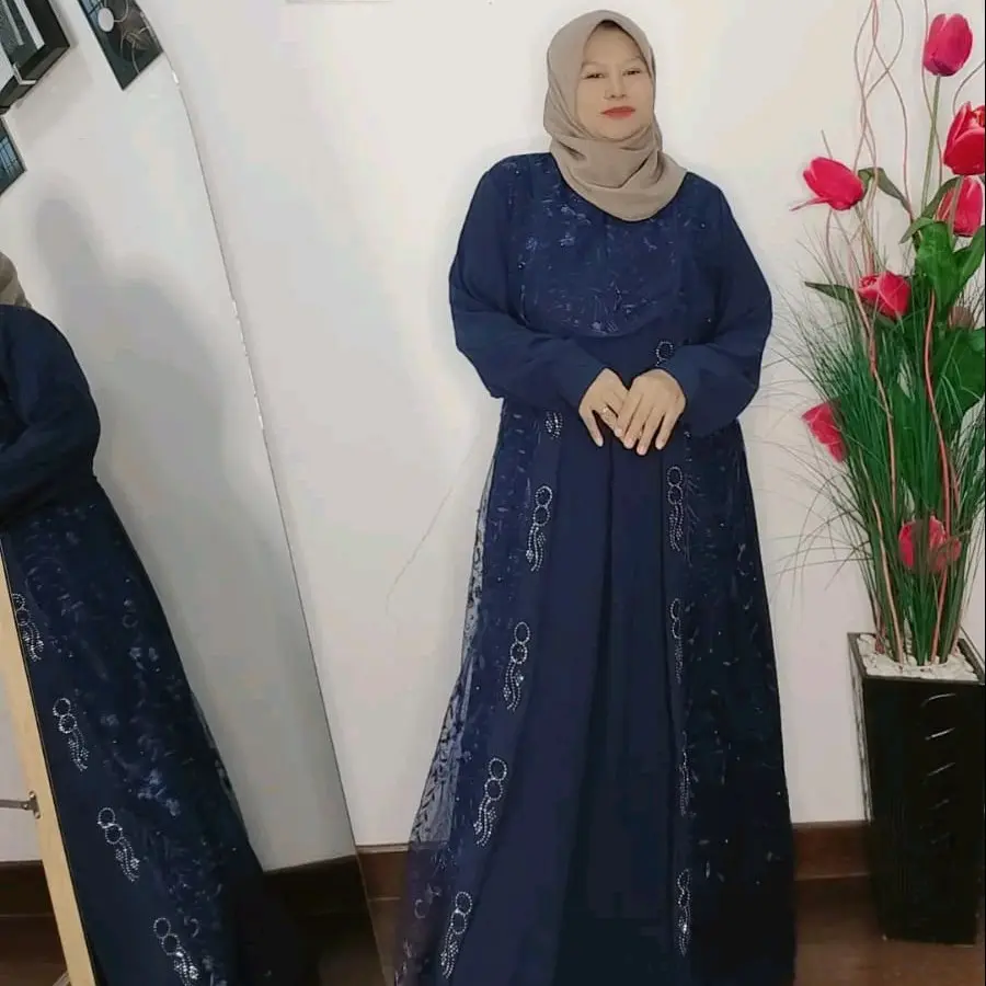 Shienna Dress/Gamis kondangan/gamis pesta bahan crinkle premium mix brukat tile mix mote#3 ukuran#Pj 138