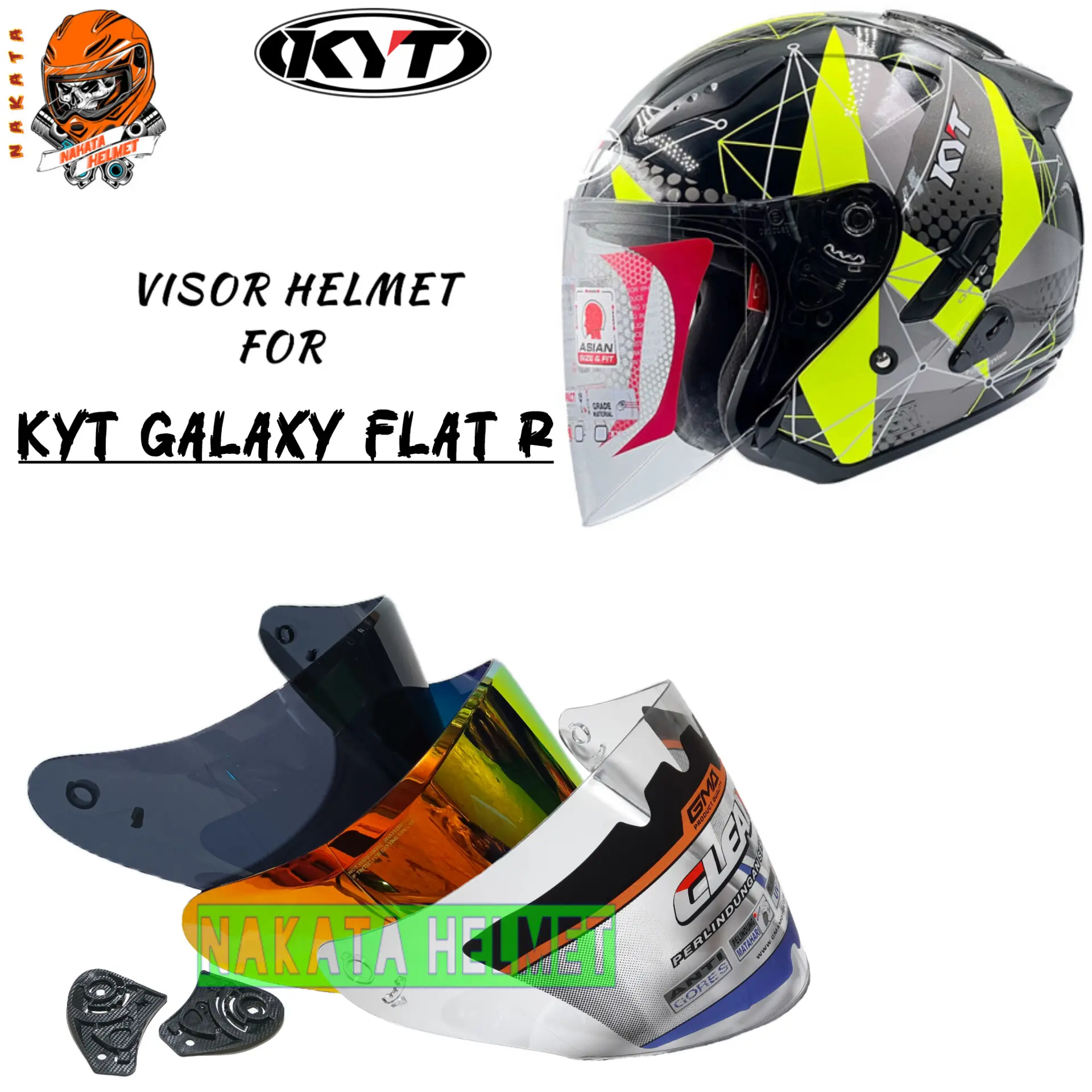 Kaca helm KYT GALAXY FLAT R flat visor helmet kyt galaxy slide flat r hitam red gold blue bening
