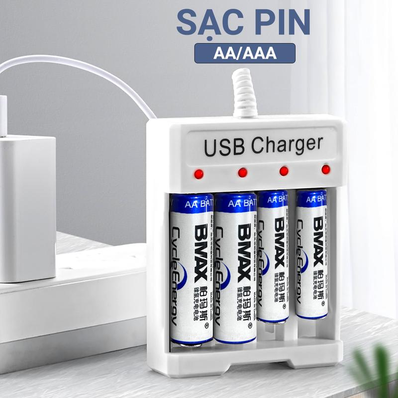 Sạc cho Pin 1,2V AA / AAA khe cắm 4 viên pin độc lập sạc nhanh có đèn led báo sạc