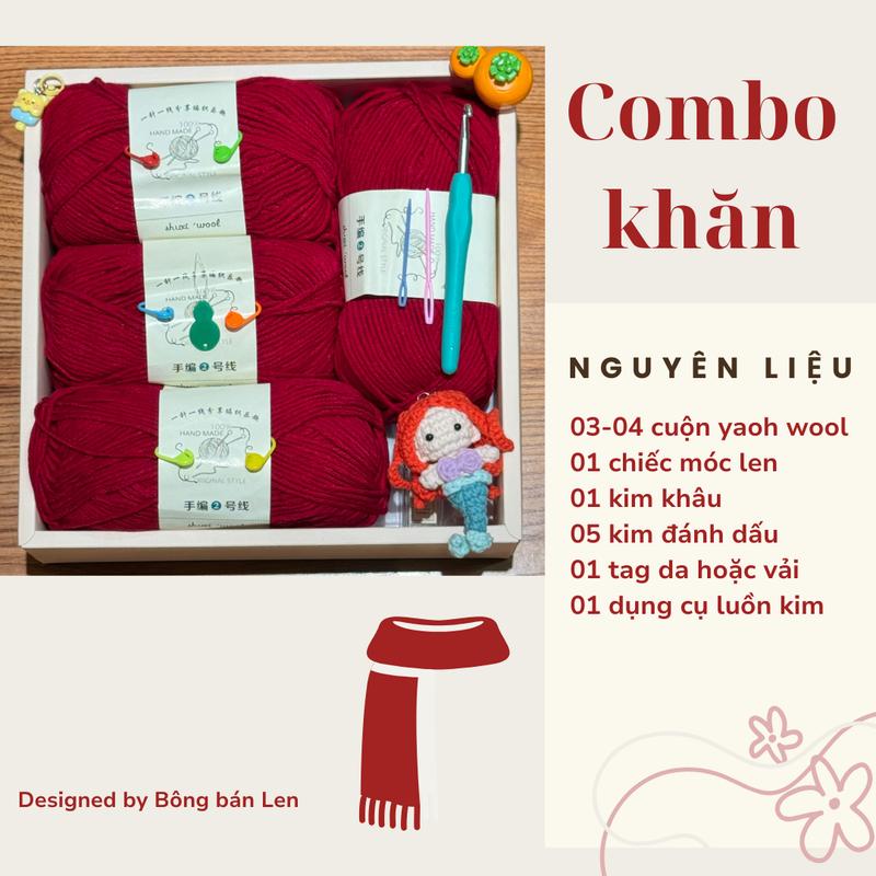 Bông bán Len Set Đan Khăn Áo Len Yaoh Wool Mềm Nhẹ Gói Nguyên Liệu Đan Khăn Áo Handmade Diy crochet valentine đũa đan khăn len sợi nhỏ kit