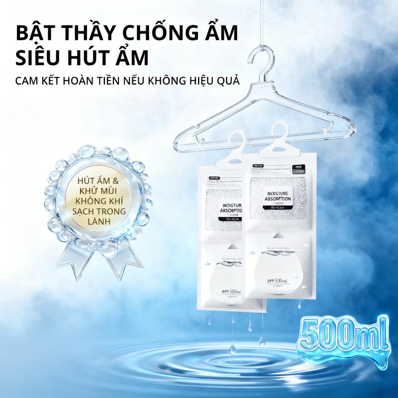 Túi Hút Ẩm Treo Tủ Quần Áo - SIÊU HẤP THỤ CHỐNG ẨM MỐC - Bảo vệ quần áo hiệu quả! 3 gói 6 gói - Lý tưởng cho KTX & Gia đình QJ-005