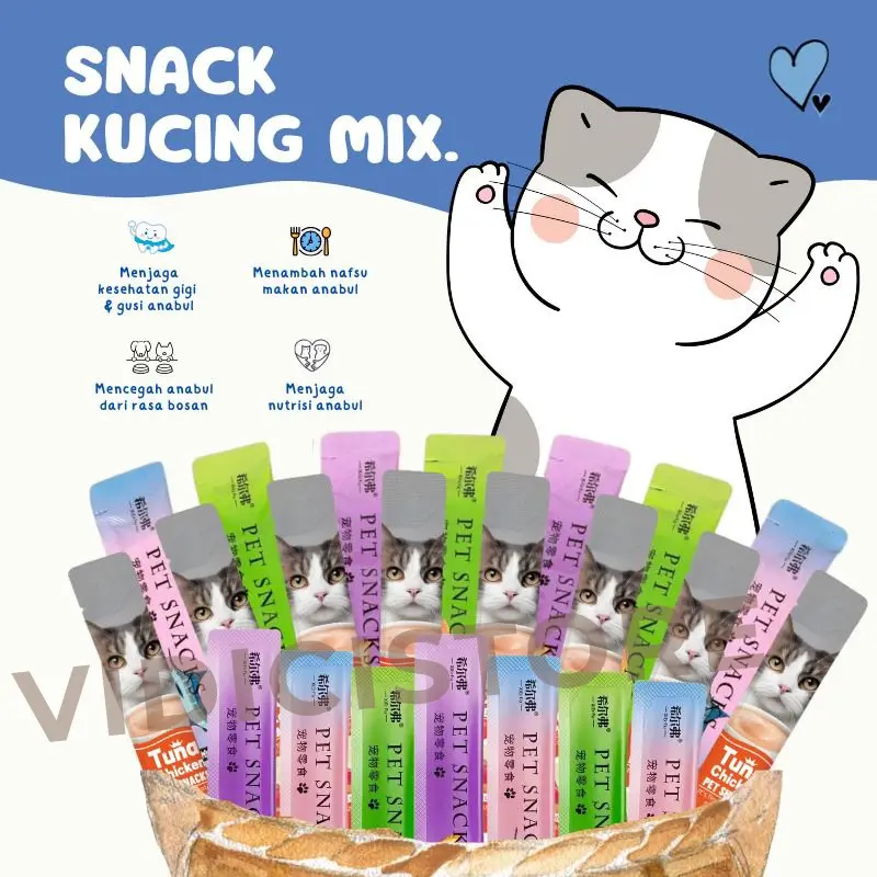 75pcs 50pcs 500gr 1kgSnack Kucing Mix / Makanan Hewan Peliharaan/ Strip Kucing Kecil Dan Kucing Besar/ Makanan Wet Cat Food Creamy 0