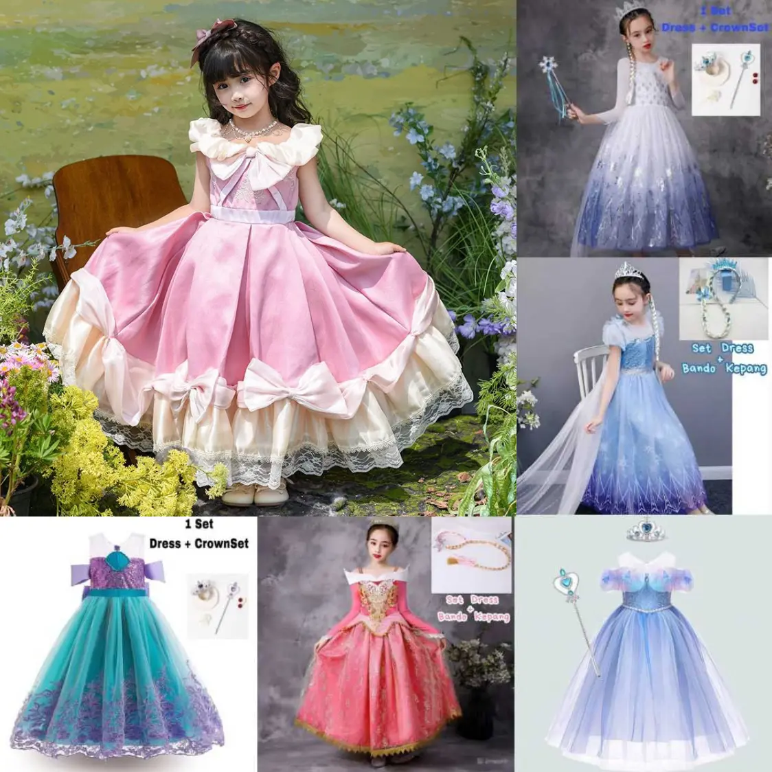 [KIDSFASHIONKOLEKSI] Frozen Anna Elsa Terbaru Princess Kostum Impor Dress Baju Pesta Ulang Tahun Princess Anak Motif