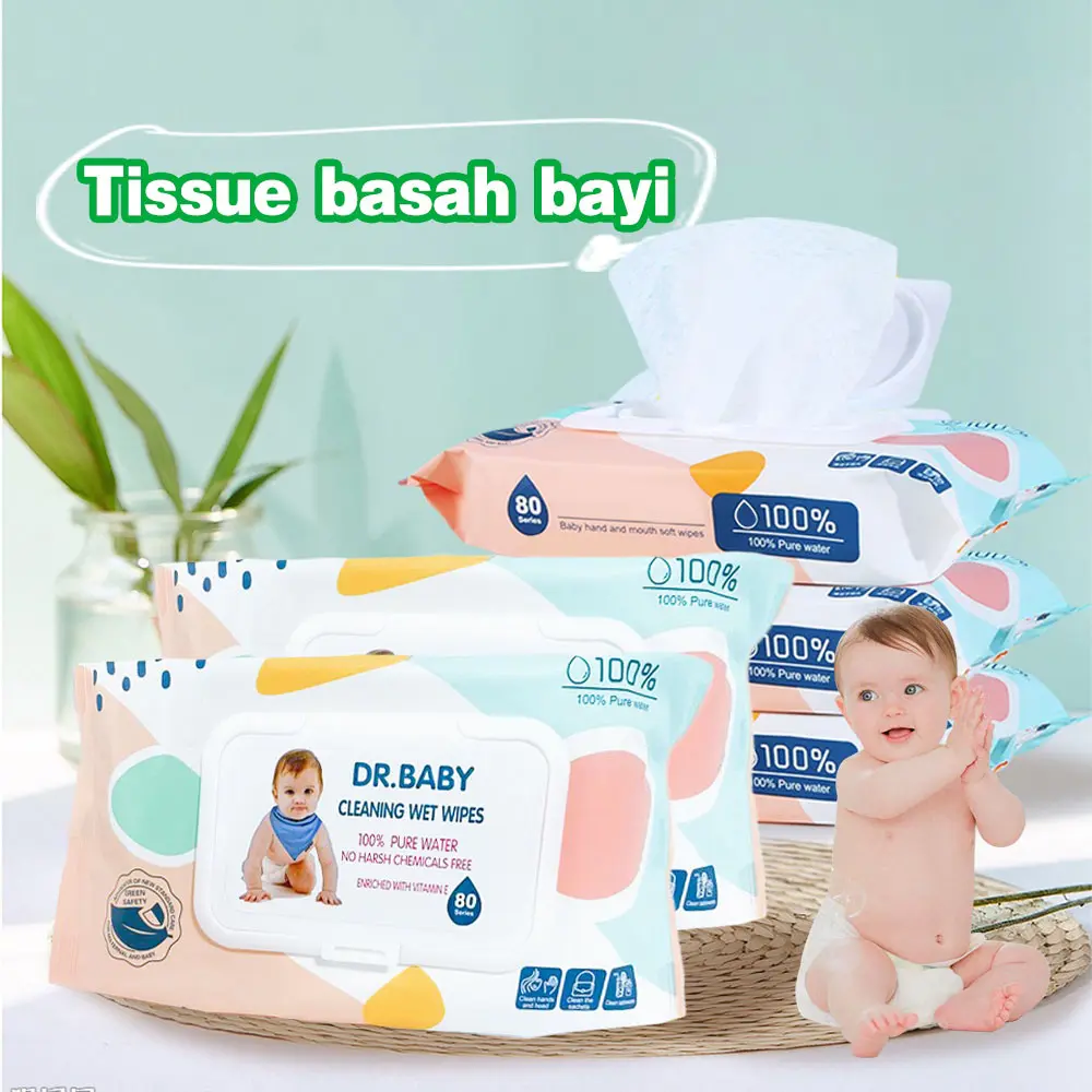 MCK - PROMO 6pack Tisu Basah 80 Lembar 100% Pure Water Cleaning Wet Wipes Banyak Varian Tissue Bayi Green Pink