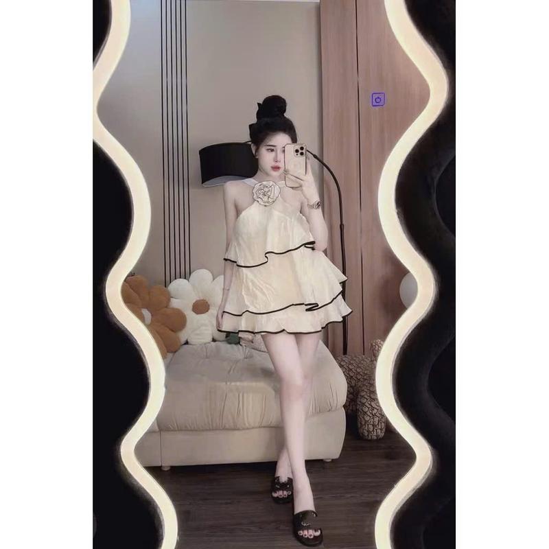  SM - Set áo cổ yếm đính hoa phối tầng phồng xòe kèm quần - chất voan tơ H09 set bộ  set nữ tôn dáng  set chân váy  set bộ nữ  set đi biển  set váy 