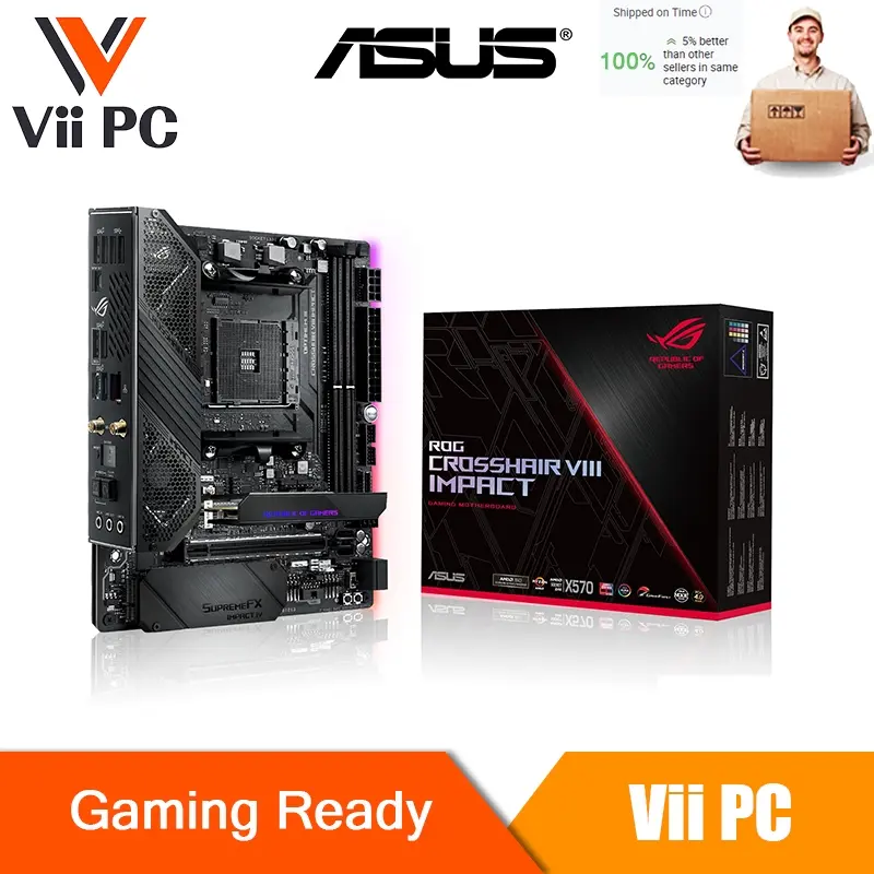 Asus ROG X570 Crosshair VIII Impact , AMD, AM4, Ryzen 3000, (Mini-DTX) SFF Gaming Motherboard with PCIe 4.0, on-board Wifi 6 (802.11Ax), Intel LAN, SATA 6GB/s, USB 3.2 Gen 2, SO-DIMM.2 and Aura Sync