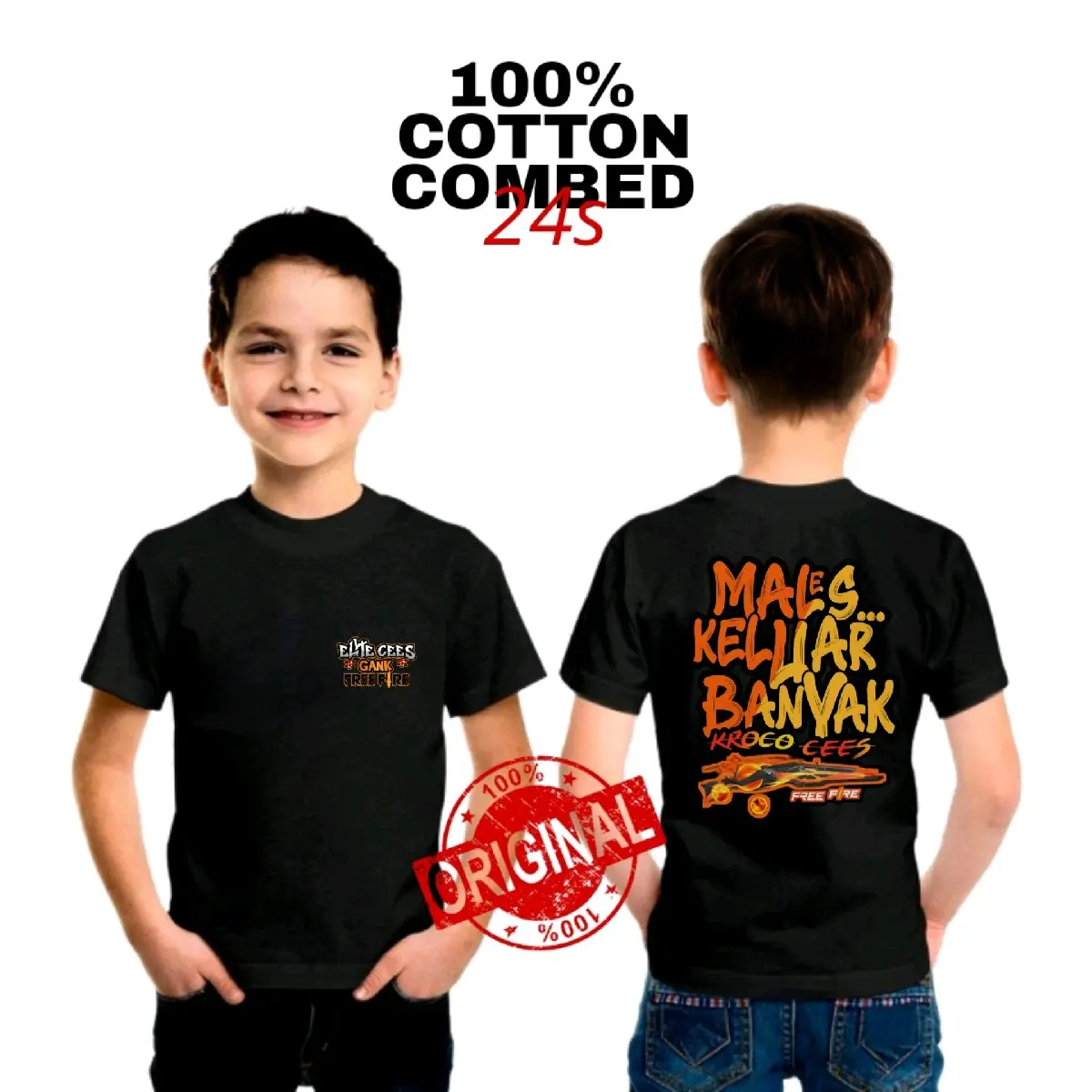 Kaos Anak Free Fire Elite Cees Gank/Baju Anak FF Elite Cees/Kaos Anak Laki Laki Free Fire Squad FF Fashion - Cotton Combed 24s/Kaos Males Keluar Banyak Broco Anak FF
