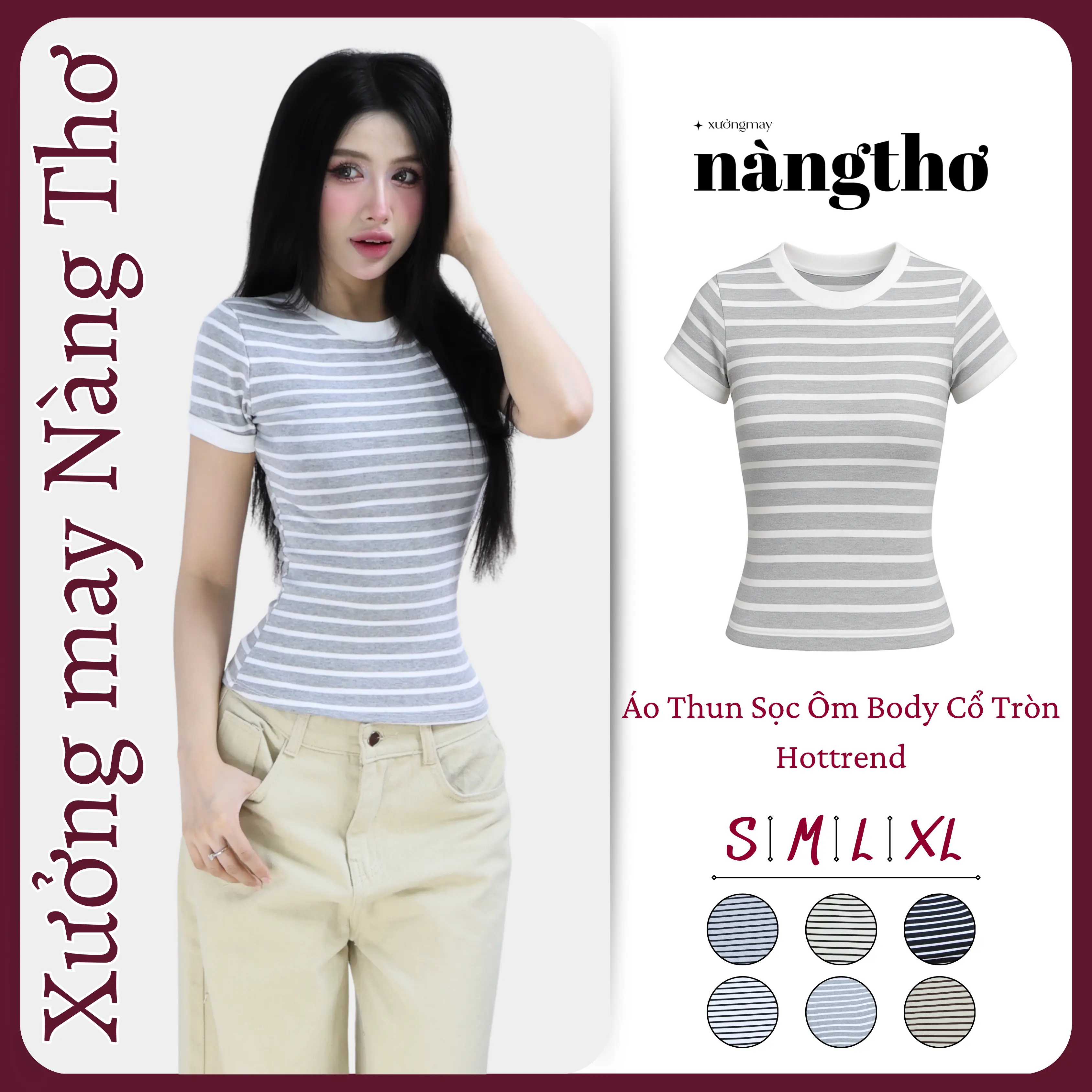 363 [CHỌN TĂNG 1 SIZE] Áo Bo Viền Kẻ Sọc Basic Cổ Tròn Chất Cotton Mịn Áo Ôm Body Nữ