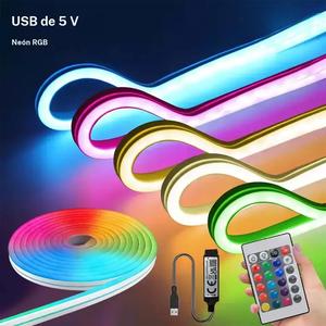 Luz de neón RGB con cambio de color alimentada por USB, control remoto y control por app, decoración para el hogar multiusos, iluminación de ambiente para fiestas y festividades