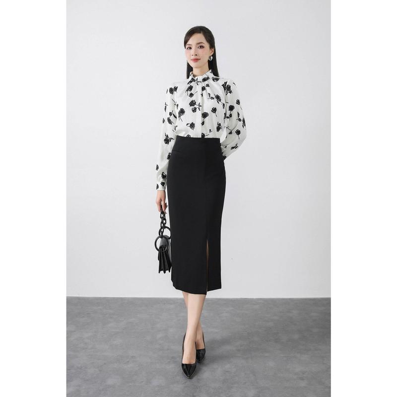  FJD31029 - Chân váy công sở vải thô dáng suông xẻ tà trước khoá thân sau - PANTIO 